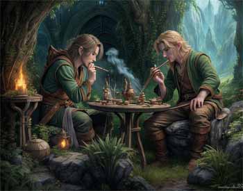 Hobbits smoking tobacco. Middle-earth. Lord of the Rings, neural love, cc0