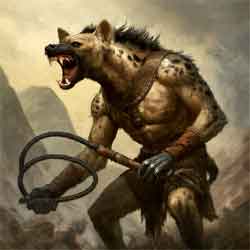 Gnoll holding a whip with a female slave, Google Gemini